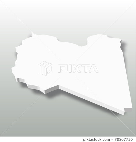 Libya - white 3D silhouette map of country area with dropped shadow on grey background. Simple flat vector illustration 78507730
