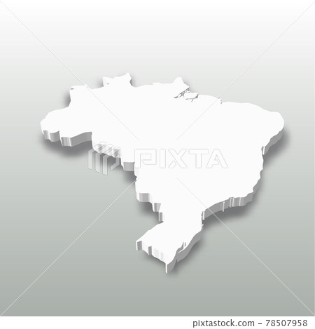 Brazil - white 3D silhouette map of country area with dropped shadow on grey background. Simple flat vector illustration 78507958