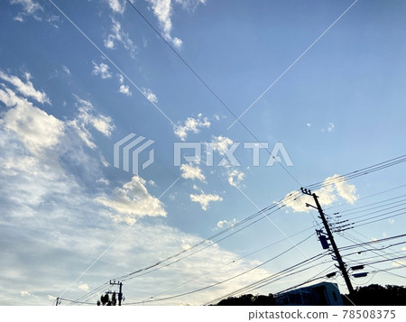 Evening sky and utility poles Evening sky and utility poles 78508375