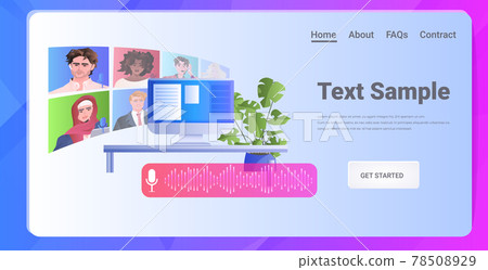 mix race people communicating by voice messages audio chat application social media communication concept 78508929
