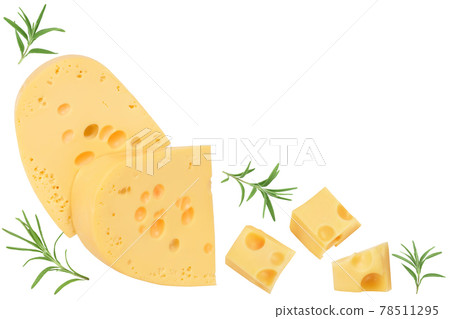 piece of cheese isolated on white background. Top view with copy space for your text. Flat lay 78511295