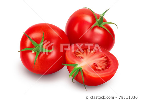 Tomato with half isolated on white background with clipping path and full depth of field. 78511336