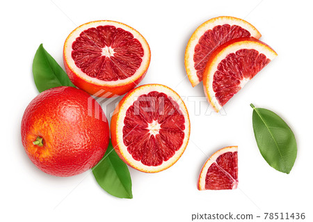Blood red oranges isolated on white background with clipping path. Top view. Flat lay Blood red oranges isolated on white background with clipping path. Top view. Flat lay 78511436