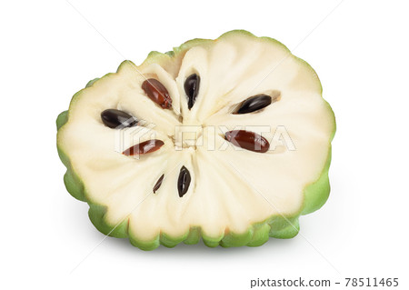 Sugar apple or custard apple half isolated on white background with clipping path and full depth of field. Exotic tropical annona or cherimoya fruit 78511465