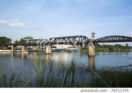 The Bridge of the River Kwai is a history of world war ii, the death railway bridge over Kwai river built by Japanese soldiers, Kanchanaburi, Thailand. 78511705