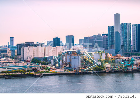 Tokyo cityscape in Japan, overlooking Ube Mitsubishi Cement and other buildings 78512143