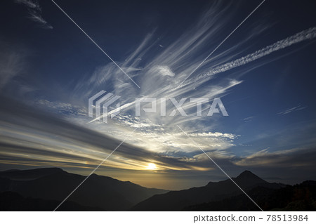 As the sun approached the western horizon of Shiga Kogen, swirling clouds spread across the sky. As the sun approached the western horizon of Shiga Kogen, swirling clouds spread across the sky. 78513984