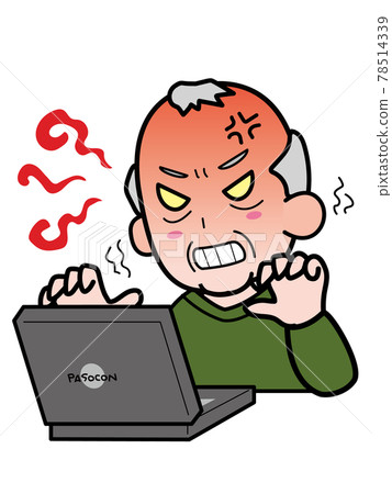 An old man is frustrated and angry because his computer isn't working 78514339