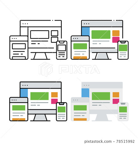 適用於 PC、平板電腦和智慧型手機的響應式設計 - 手繪、基本線條和平面著色集 適用於 PC、平板電腦和智慧型手機的響應式設計 - 手繪、基本線條和平面著色集 78515992