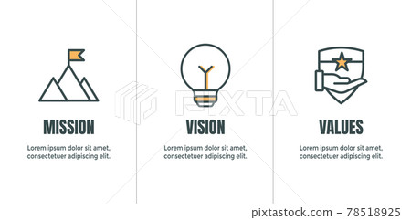 Mission Vision and Values Icon Set with mission statement, vision icon, etc 78518925