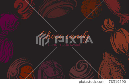 Chocolate candy. Vector art hand drawn frame Chocolate candy. Vector art hand drawn frame 78519290