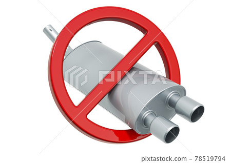 Prohibition sign with Car Exhaust Pipe. 3D rendering 78519794