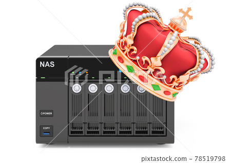 NAS with golden crown, 3D rendering NAS with golden crown, 3D rendering 78519798
