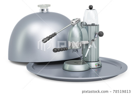 Restaurant cloche with coffeemaker, 3D rendering 78519813