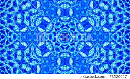 3d render. 3D stylish abstract bg. Liquid blue symmetrical pattern like kaleidoscope with waves. Wavy structure of brilliant liquid glass with beautiful gradient colors. 3d render. 3D stylish abstract bg. Liquid blue symmetrical pattern like kaleidoscope with waves. Wavy structure of brilliant liquid glass with beautiful gradient colors. 78520027