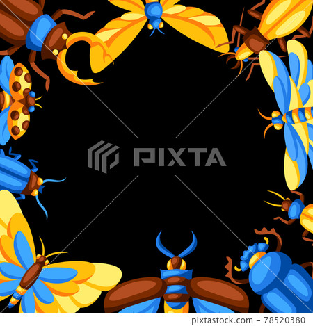 Frame with insects. Stylized butterflies, beetles and dragonflies. 78520380