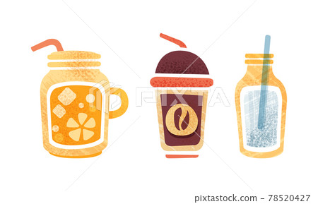 Set of Non-Alcoholic Summer Drinks, Coffee, Lemonade, Water Cartoon Vector Illustration Set of Non-Alcoholic Summer Drinks, Coffee, Lemonade, Water Cartoon Vector Illustration 78520427