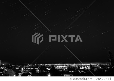 Star trails, movement of stars over a provincial Russian town Star trails, movement of stars over a provincial Russian town 78522471