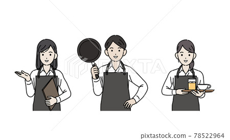 Restaurant hall staff waitress part-time job male and female illustration material 78522964