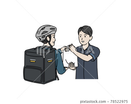 送餐外送員男便利商店店員遞行李插畫素材 78522975