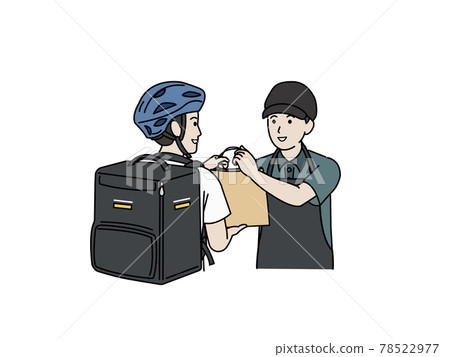 Food delivery, delivery man, restaurant clerk handing over package, illustration material 78522977