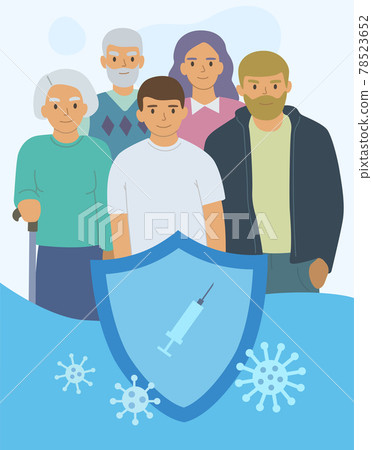A family of three generations under the reliable protection of a vaccine against the virus. Covid 19 vaccination concept A family of three generations under the reliable protection of a vaccine against the virus. Covid 19 vaccination concept 78523652