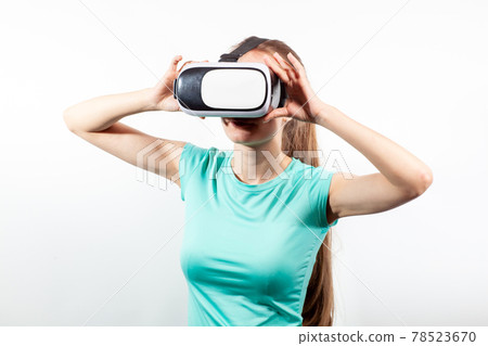 Young woman looking at futuristic social network map concept Young woman looking at futuristic social network map concept 78523670