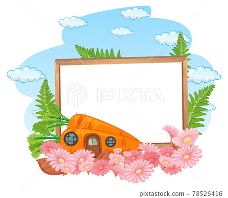 Empty banner with fantasy carrot house and many flowers 78526416