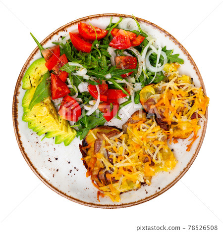 Pork with baked potatoes and vegetable salad 78526508