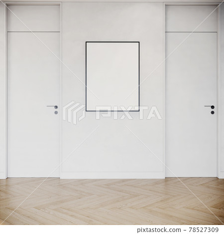 Modern Japandi style living room interior design and blank picture frame on white wall. 3d rendering background Modern Japandi style living room interior design and blank picture frame on white wall. 3d rendering background 78527309
