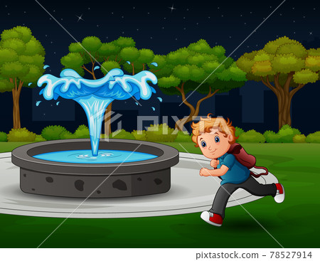 The school boy running in the park landscape 78527914