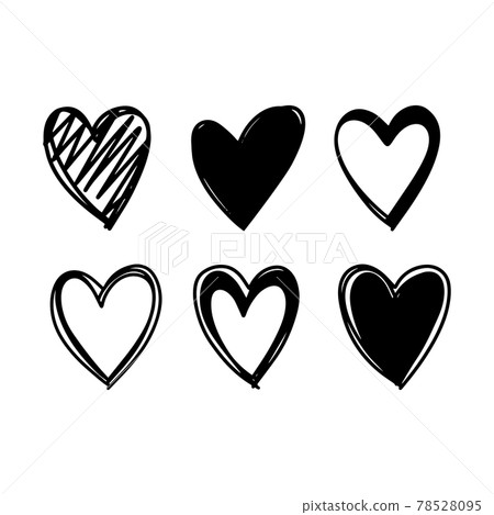 Hand drawn hearts brush stroke doodle black texture set vector 78528095