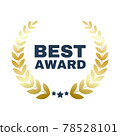 Best seller award brand premium gold laurel wreath badge logo design three star vector 78528101