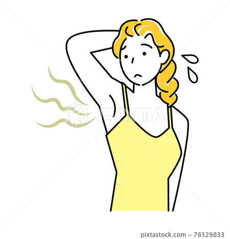A cute woman who is concerned about unpleasant armpit odor (armpit odor) Illustration Simple Vector 78529833