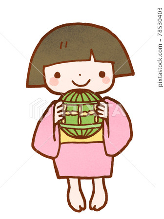 鬆散可愛的日本妖怪插畫 Zashiki-warashi 與手鞠 78530403