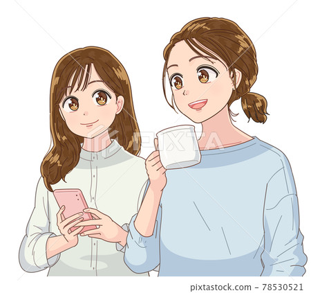 Two young women having a relaxed conversation 78530521