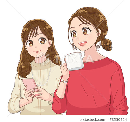 Two women talking in a cafe 78530524