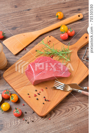 Housework, cooking, cooking image. Australian beef thigh lean block. Housework, cooking, cooking image. Australian beef thigh lean block. 78530580