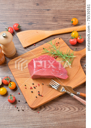 Housework, cooking, cooking image. Australian beef thigh lean block. Housework, cooking, cooking image. Australian beef thigh lean block. 78530581