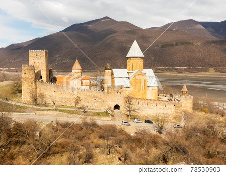 Drone view of the ancient Ananuri Castle Drone view of the ancient Ananuri Castle 78530903