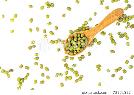 green mung beans with wooden spoon isolated on white background 78531552
