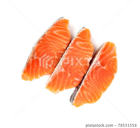 Piece of fresh salmon fillet sliced isolated on white background Piece of fresh salmon fillet sliced isolated on white background 78531558