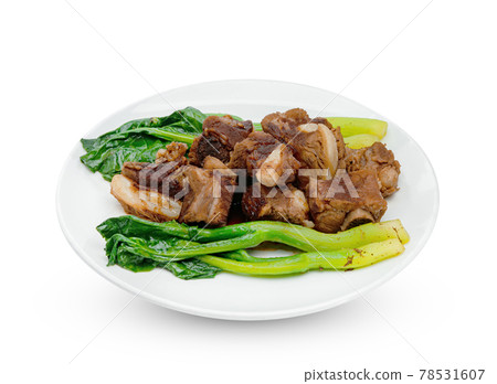 Baked Pork Ribs with dish isolated on white background ,include clipping path Baked Pork Ribs with dish isolated on white background ,include clipping path 78531607