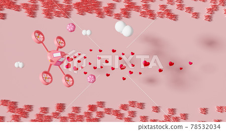 delivery drone and red heart shaped balloon with grass in pink pastel composition valentine's day concept ,abstract showcase background ,3d illustration or 3d render delivery drone and red heart shaped balloon with grass in pink pastel composition valentine's day concept ,abstract showcase background ,3d illustration or 3d render 78532034
