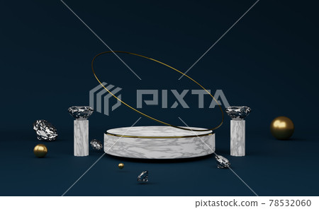 marble podium empty with diamond and geometric shapes in blue composition for modern stage display and minimalist mockup ,abstract showcase background ,Concept 3d illustration or 3d render marble podium empty with diamond and geometric shapes in blue composition for modern stage display and minimalist mockup ,abstract showcase background ,Concept 3d illustration or 3d render 78532060