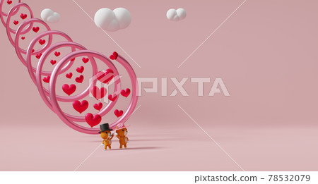 Teddy bear with heart shaped for Valentine's Day background in pink pastel composition ,3d illustration or 3d render ,copy space 78532079