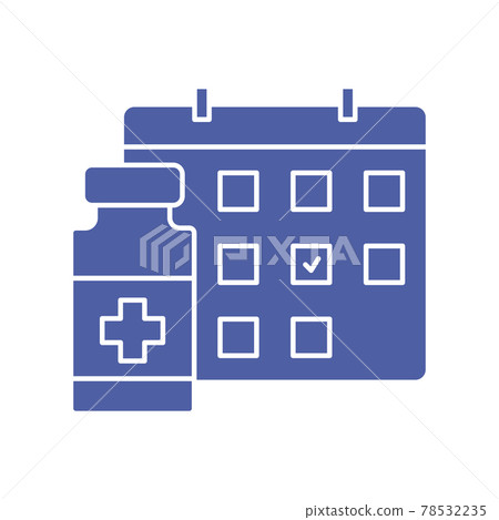 Bottle of Vaccine and calendar icon. Vaccination schedule line icon. Time to vaccinate. Immunization concept. Health care and protection. Medical treatment 78532235
