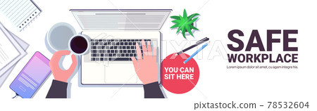 human hands using laptop online communication self isolation coronavirus pandemic quarantine concept 78532604