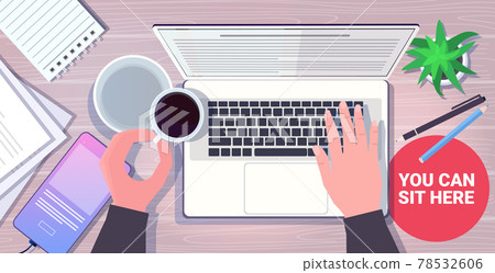 human hands using laptop online communication self isolation coronavirus pandemic quarantine concept 78532606