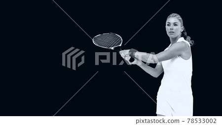 Compostion of female tennis player on black background 78533002